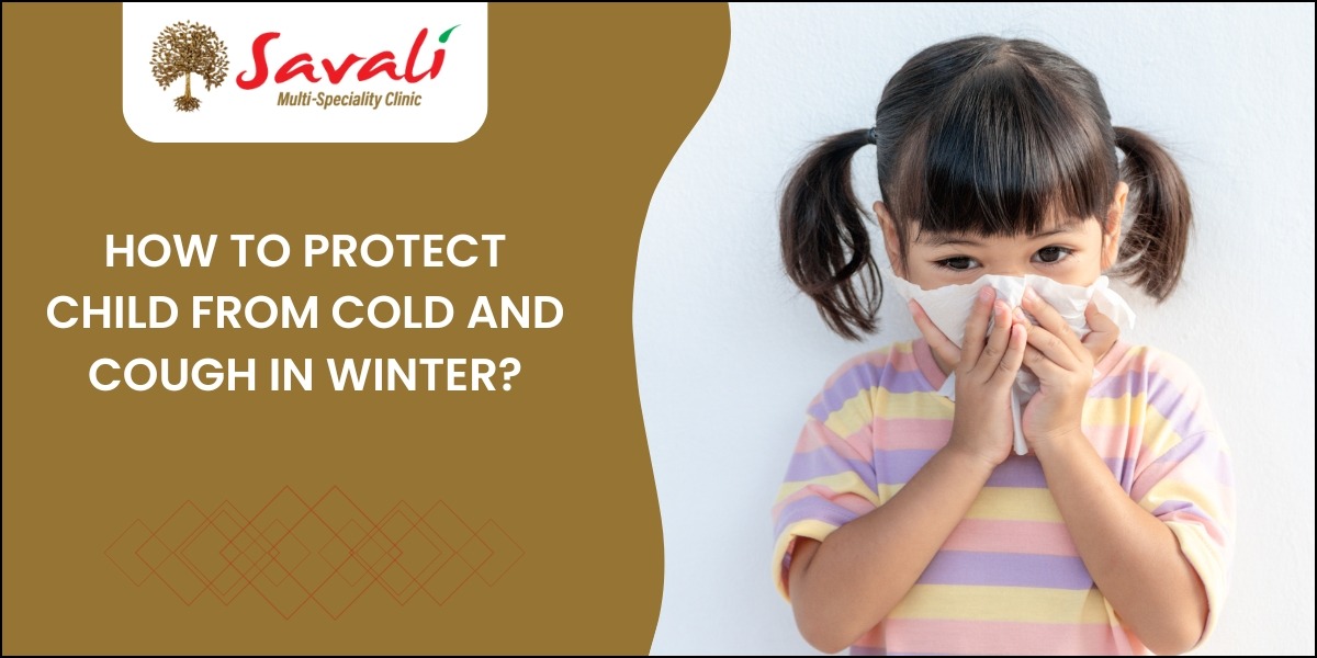 child suffering from cold and cough in winter